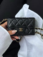 PORTE-CARTES NOIR À BANDOULIÈRE DORÉE