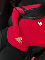 TOP ROUGE COTELÉ MANCHE LONGUE ÉPAIS