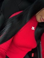 TOP ROUGE COTELÉ MANCHE LONGUE ÉPAIS