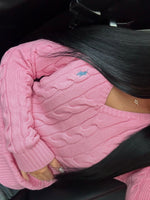 GILET EN COTON TORSADÉ MANCHE LONGUE ROSE