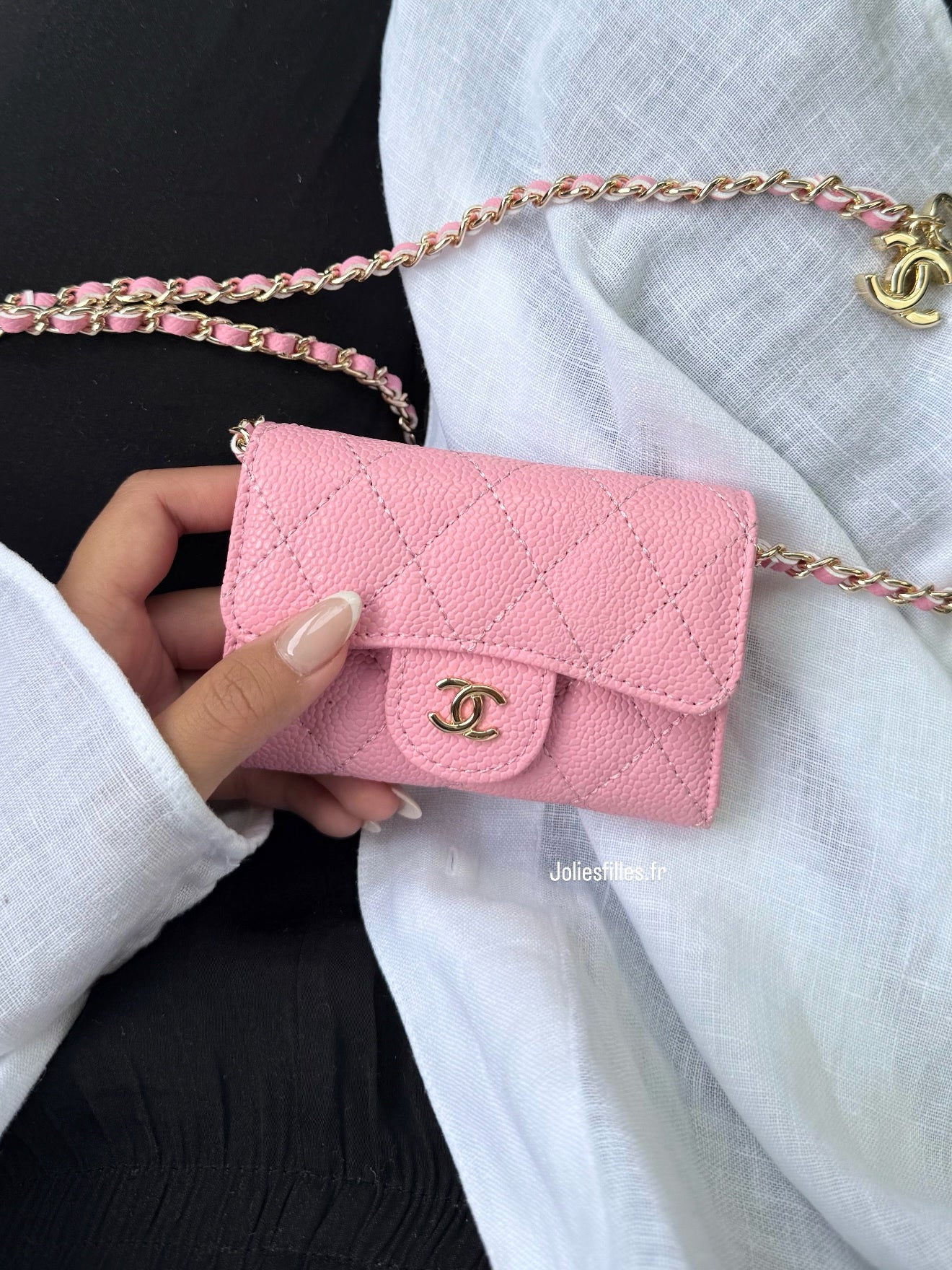 PORTE-CARTES ROSE PÂLE À BANDOULIÈRE